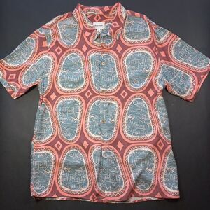 Rhythm Vista Shirt Mens Large L Huckberry Rust Orange Blue Resort Hawaiian Camp